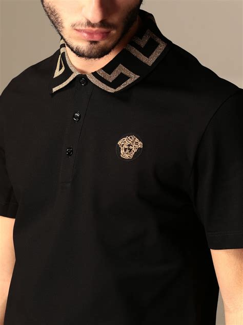 versace black polo shirt|versace collection polo shirt.